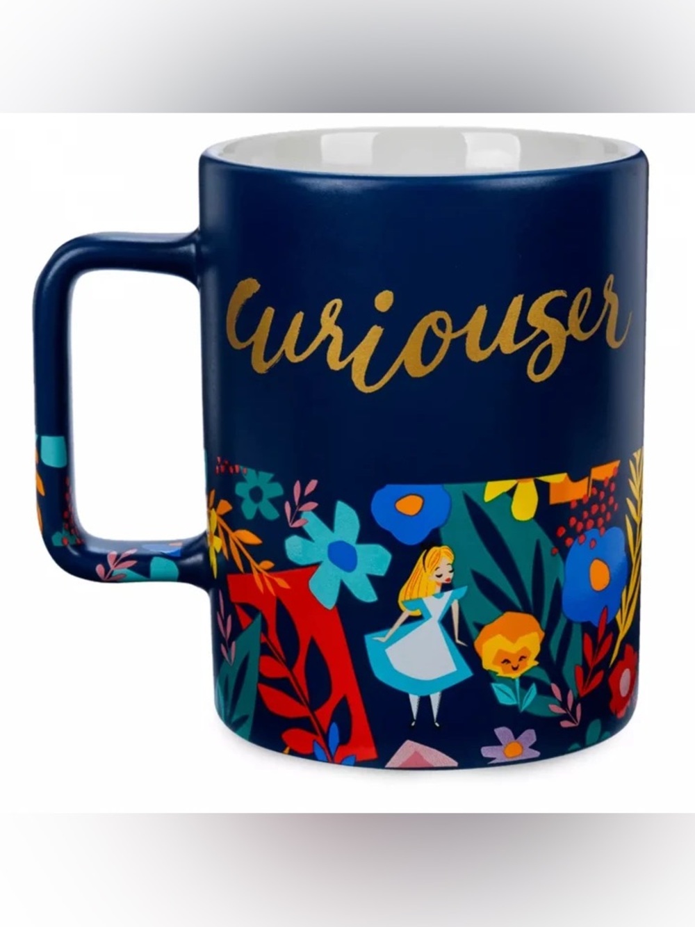 Disney Blue Floral 'Curiouser & Curiouser’ Alice in Wonderland Ceramic Mug
